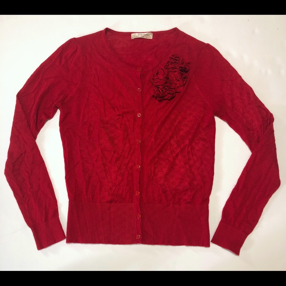 Janette Womens Size Large Sweater Cardigan Rosette